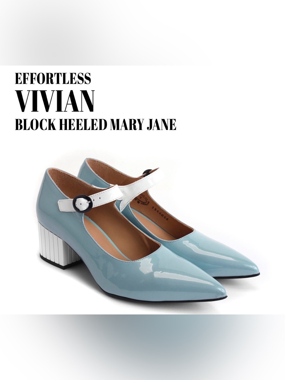 Fluevog LIKE NEW Effortless Vivian blue/white patent block heel MJ -8 (fits 7.5)